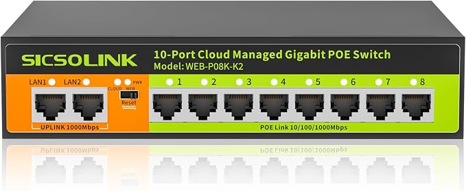 POE Switch, 10 Port Gigabit Switch, Easy Smart Cloud Managed Switch/Ethernet by SICSOLINK