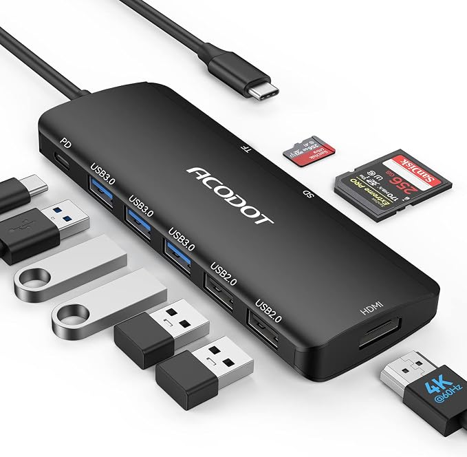 Acodot 9 in 1 USB C to 4K@60HZ HDMI Multiport Adapter, 3 USB 3.0 Ports by Acodot