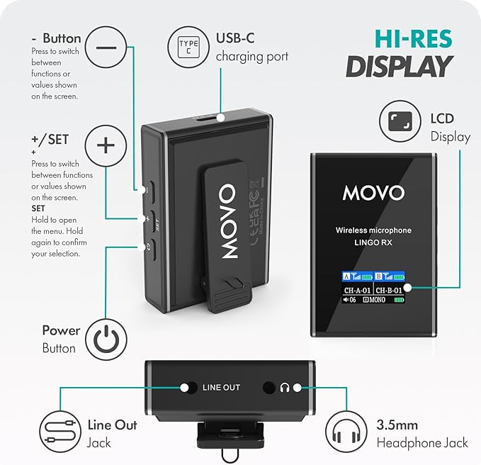Movo Lingo-Duo 48-Channel UHF Wireless Lavalier Microphone System - Image 6