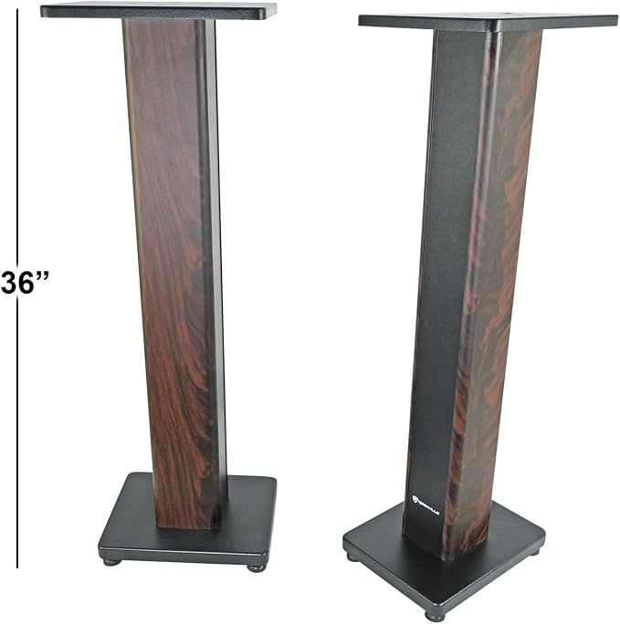 Rockville RHTSD 36" Bookshelf Speaker Stands, Dark Wood Grain, Dual Top Plates - Image 3