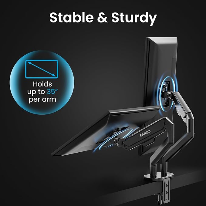 EVEO Premium Dual Monitor Mount 14"-35” Dual Monitor Arm VESA Bracket - Image 5