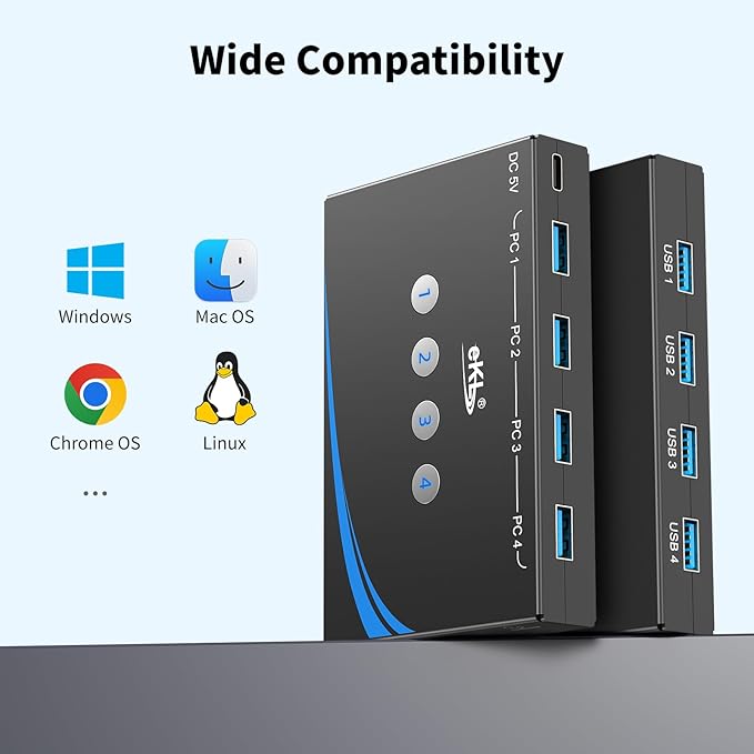 eKL USB 3.0 Switch 4 Computers Share 4 USB 3.0 Ports USB Switcher - Image 7