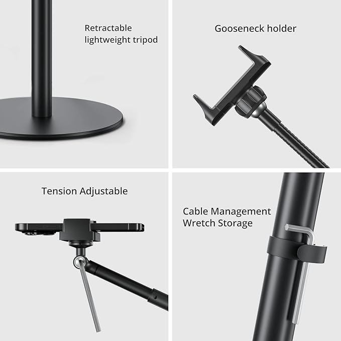 12" Ring Light with Stand and Phone Holder, Overhead Phone Stand, 2 Phone - Image 5