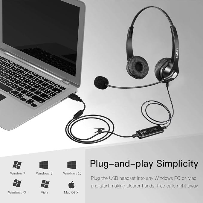 USB Headset with Microphone Noise Cancelling & Audio Controls, Stereo Computer - Image 5