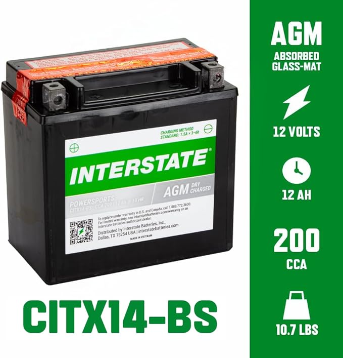 Interstate Batteries YTX14-BS 12V 12Ah Powersports Battery 200CCA AGM - Image 3