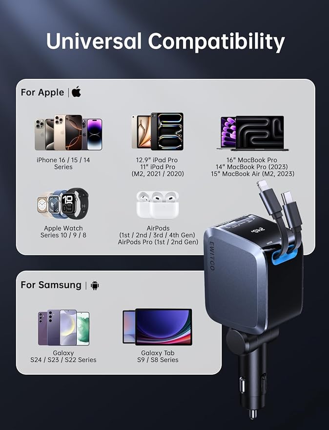 Retractable Car Charger, Car Accessories, 72W Fast Charging USB C Car Charger - Image 7