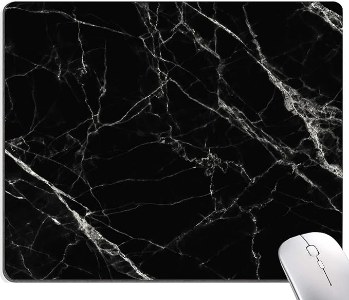 Black Marble Mouse Pad, Square Waterproof Mouse Pad Non-Slip Rubber Base by DUADELI