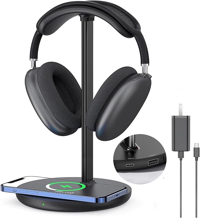 Miroddi Headphone Stand with Wireless Charger, Independent USB Charging Port - Image 7