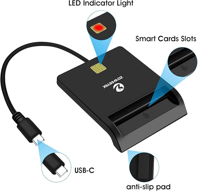 ZOWEETEK Type C CAC Reader, Smart CAC Card Reader USB C - Image 5