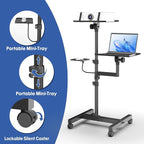 2 Shelves Mobile Projector Stand, Rolling Laptop Stand Adjustable Height to 47 - Image 6
