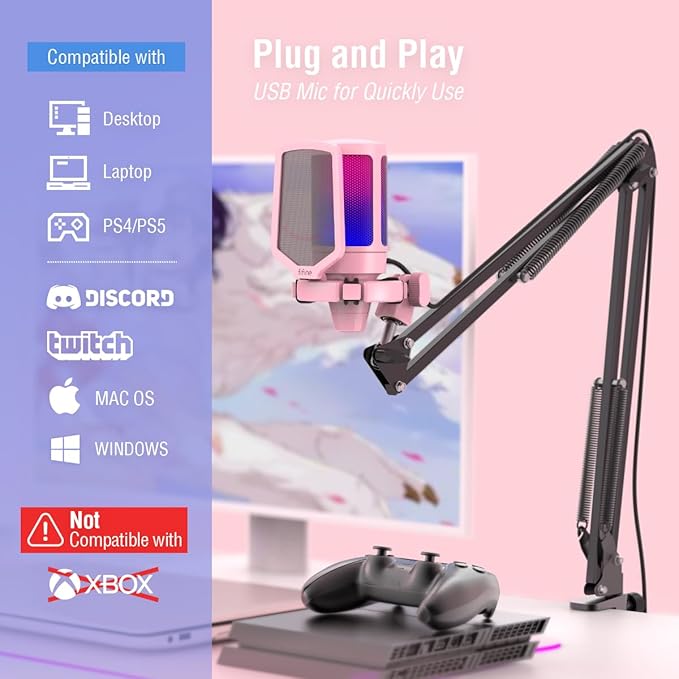 FIFINE Gaming USB Microphone Kit, PC Streaming Recording Computer RGB - Image 5