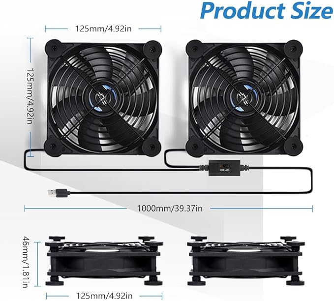 USB Dual 120mm Quiet Fan, 5V USB Portable Cooling Fan - Image 3