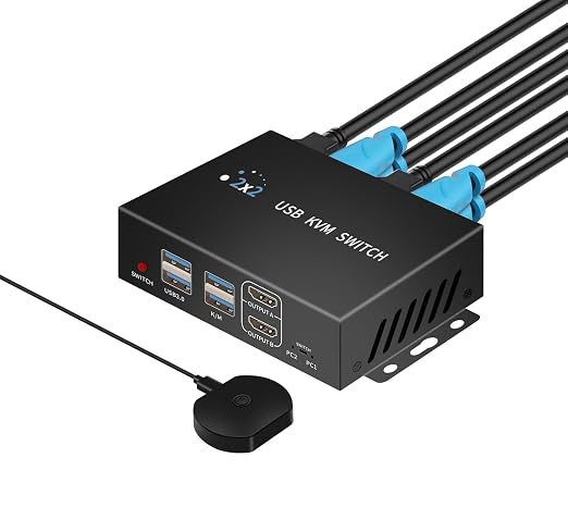 Dual Monitor Kvm Switch 2 Monitors 2 Computers HDMI 4k@60HZ, USB3.0. kvm by newiedkvm