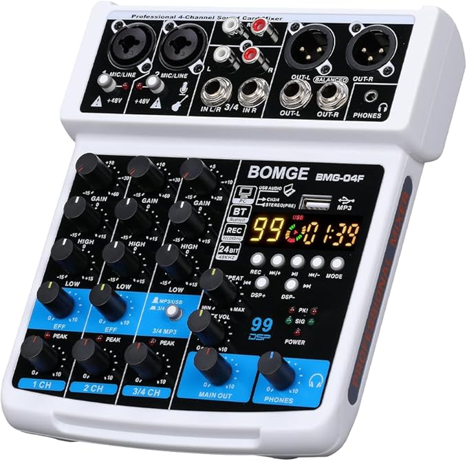 BOMGE 4 Channel Professional Audio Mixer, Sound Board Mixing Console by BOMGEMusicStudio