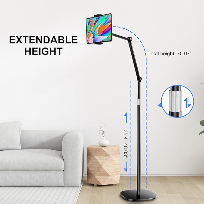 OATSBASF Tablet Floor Stand, Overhead Bed Phone Mount, Height & 360 Degree - Image 3