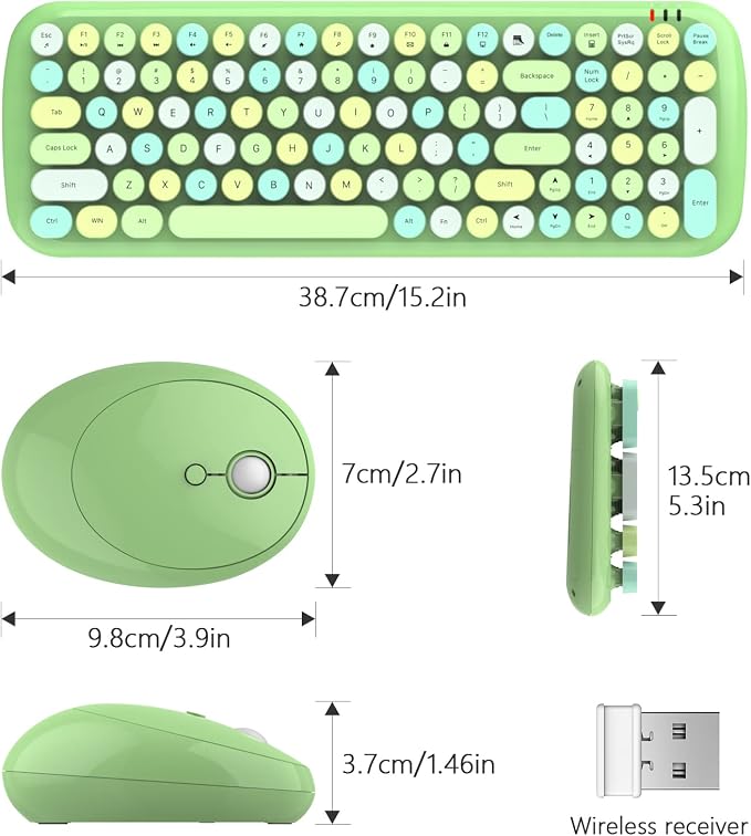 KNOWSQT Wireless Keyboard and Mouse Combo, Light Green 100 Keys 2.4 GHz Round - Image 7