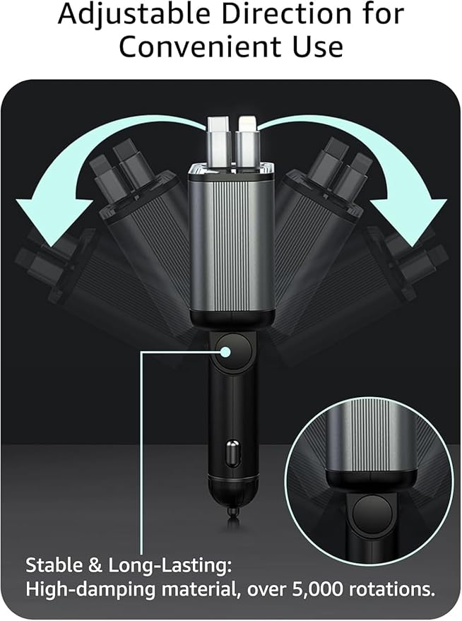 Retractable Car Charger USB C, 107W Type C Car Charger Fast Charging - Image 4