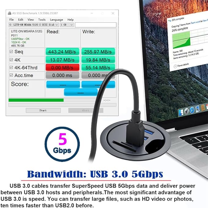 USB 3.0 Hub SD TF USB-C 2 Port USB 60mm Desk Grommet Splitter Dock Station - Image 2