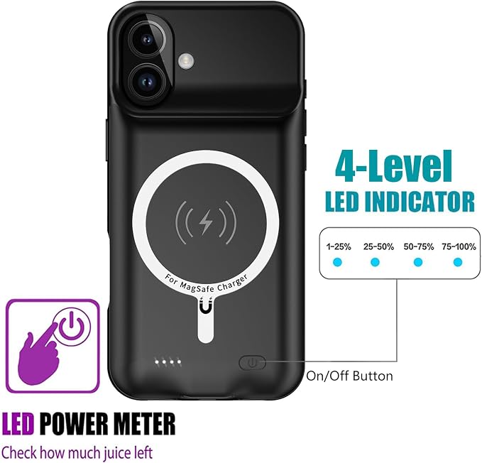 Battery Case for iPhone 17, Upgraded 10000mAh Rechargeable Portable Charging - Image 4