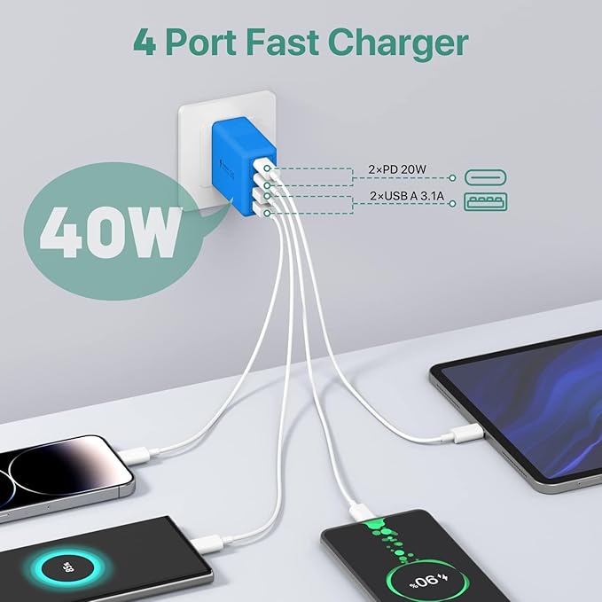 sccvee USB C Wall Charger, 40W 4-Port USB C Charger Block, Fast Charging Block - Image 2