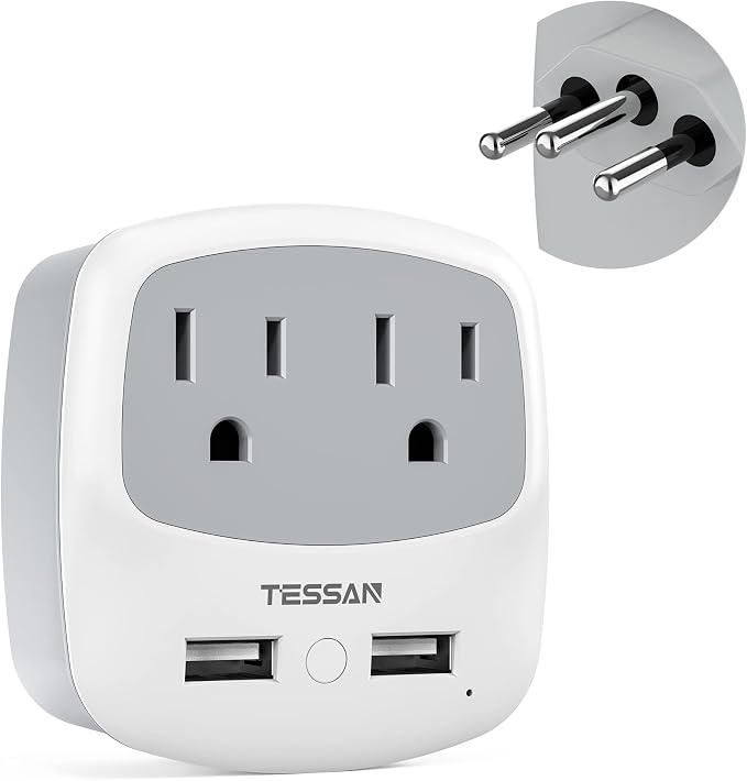 TESSAN Brazil Power Adapter, US to Brazil Plug Adaptor by TESSAN
