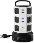 Power Strip Tower Surge Protector, JACKYLED 12 Outlets 6 USB Charging Station by JACKYLED