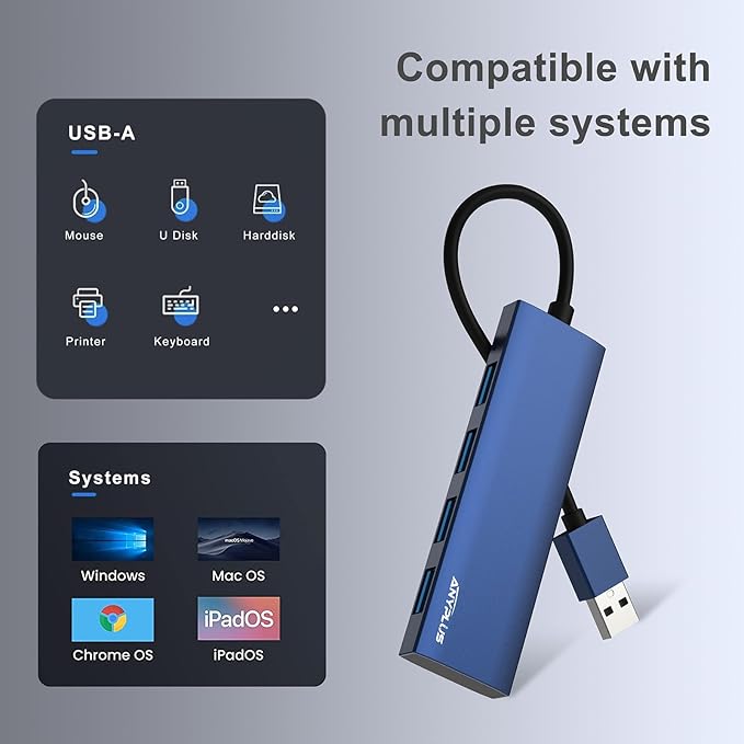 USB Hub, USB 3.0 Hub Aluminum Alloy Ultra Slim USB Splitter, Portable 4 Port - Image 5