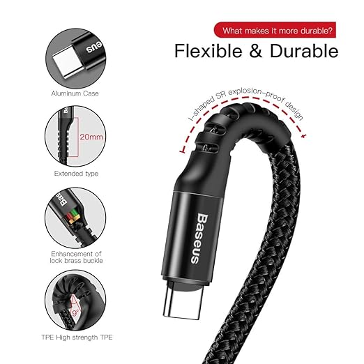 Baseus USB Type C Cable for Car, Retractable Cable Curly USB A to USB-C Fast - Image 7