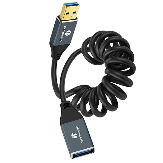 Coiled USB Extension Cable, 5Gbps Retractable USB A Male to Female Data by Thzzhnno