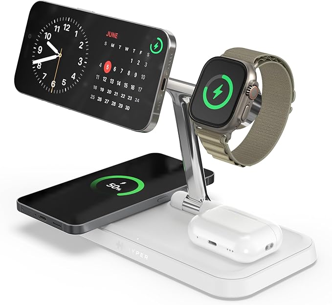 HyperJuice 4-in-1 Wireless Charger Qi2 Magnetic Stand — Fast Wireless Charger by HYPERProductsInc