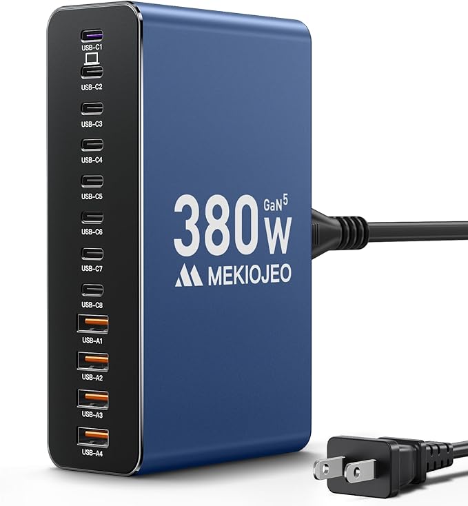 MEKIOJEO 12 Ports Aluminum Alloy 380W Charging Station Fast USB C Charger Block by MEKIOJEO