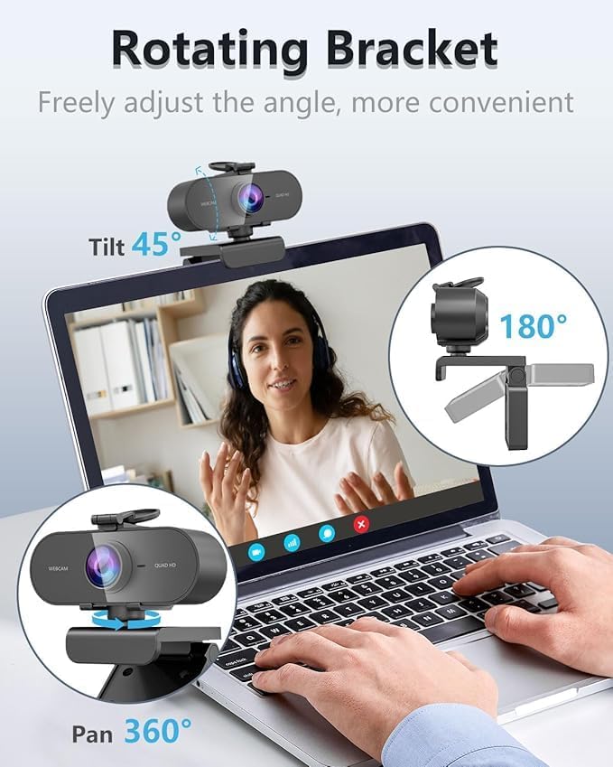 2K Webcam for pc with Microphone, Privacy Cover Slider Streaming Web cam for - Image 5