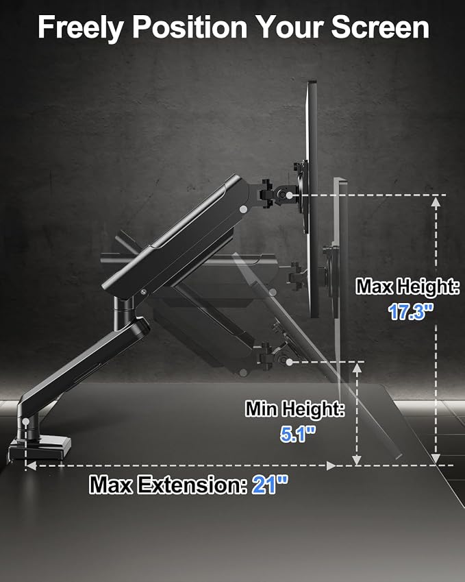 Single Monitor Mount Arm, Fits 13-32 Inch, Holds 4.4-22lbs, Full Motion - Image 6