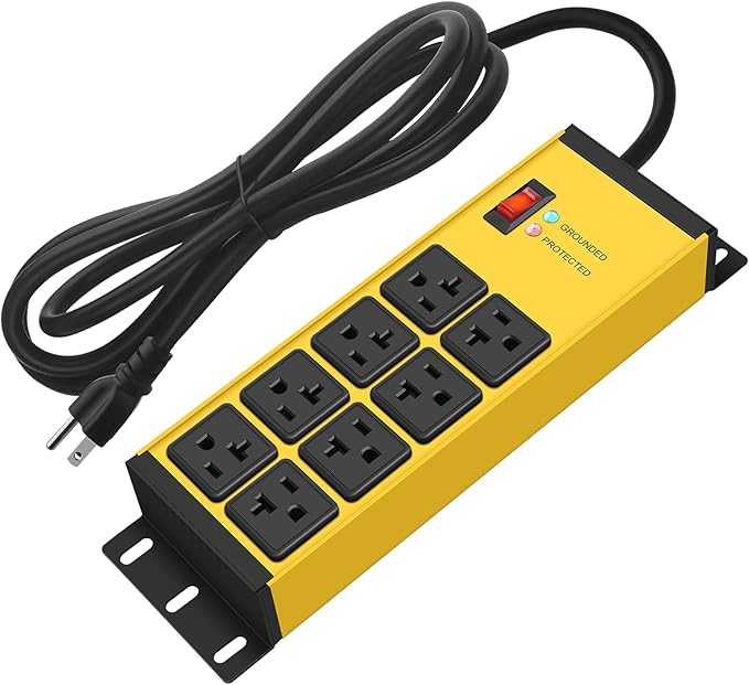 CCCEI Yellow Heavy Duty Power Strip Surge Protector 20 AMP, 8 Outlets 12 Gauge by CCCEI