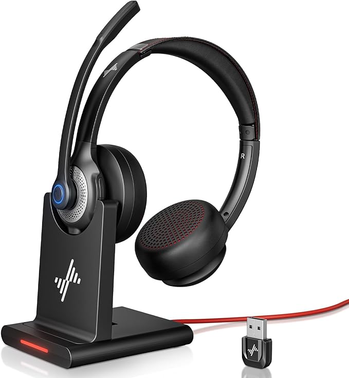 Wireless Headset with AI Noise Cancelling Microphone Bluetooth Headset by JIAMQISHI