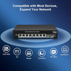 8 Port 2.5G PoE Switch Unmanaged, VIMIN 10x 2.5G Base-T PoE Switch, 2X 10G SFP - Image 3