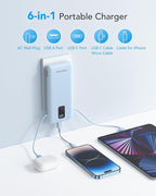 charmast Portable Charger with Built-in Cables & Wall Plug, 10000mAh Portable - Image 2
