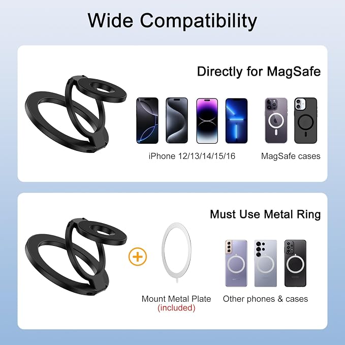 3-Fold Magnetic Phone Ring Holder, Double-Sided MagSafe Phone Grip & Stand - Image 4