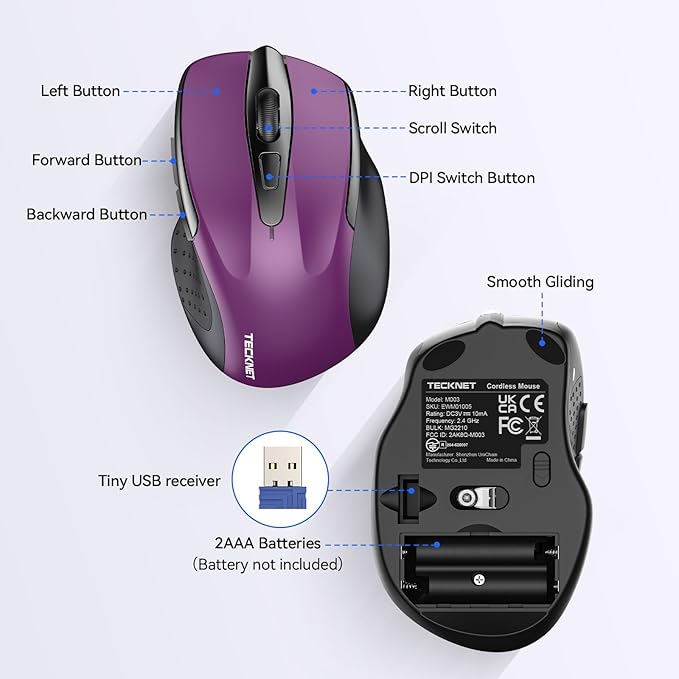 TECKNET Wireless Mouse, 2.4G Ergonomic Optical Mouse, Computer Mouse - Image 5
