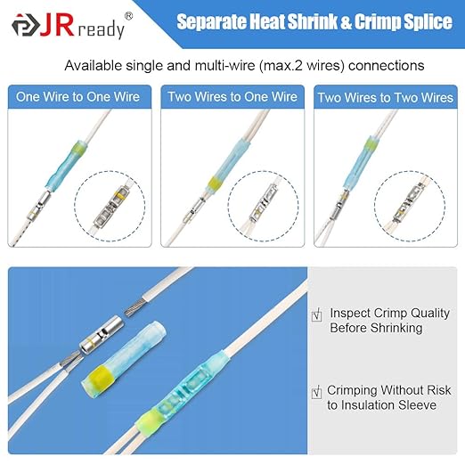 JRready ST6488-20-100 Heat Shrink Butt Splice Connectors 100 Sets 26-20AWG Butt - Image 4