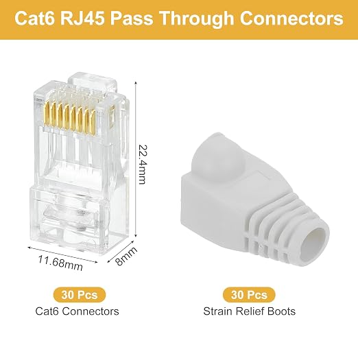 MECCANIXITY 30pcs Cat6 RJ45 Pass Through Connectors, RJ45 Connector 8P8C Gold - Image 2