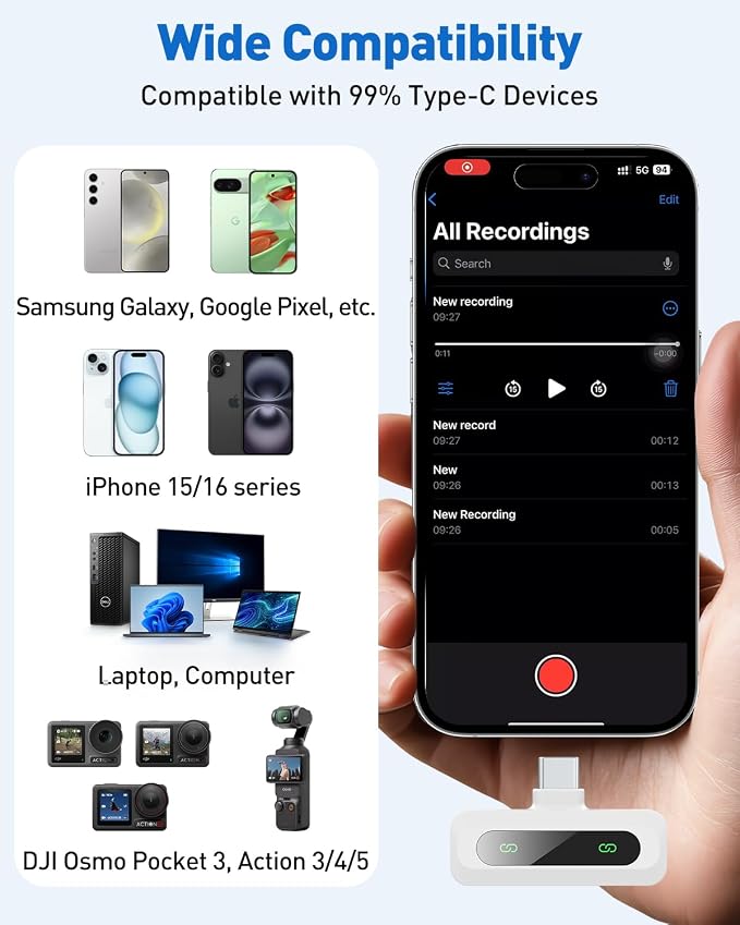 USB C Lavalier Microphone Wireless Mini Mic - Image 6