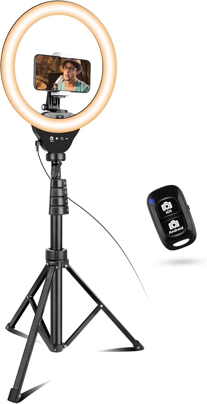 10" Selfie Ring Light with 50" Extendable Tripod Stand & Flexible Phone Holder by UBeesize