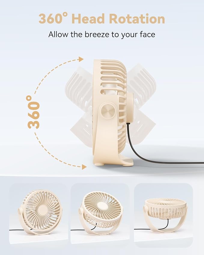 USB Desk Fan, 5 Inch Mini Portable, 3 Speeds Strong Airflow Personal Desktop - Image 3