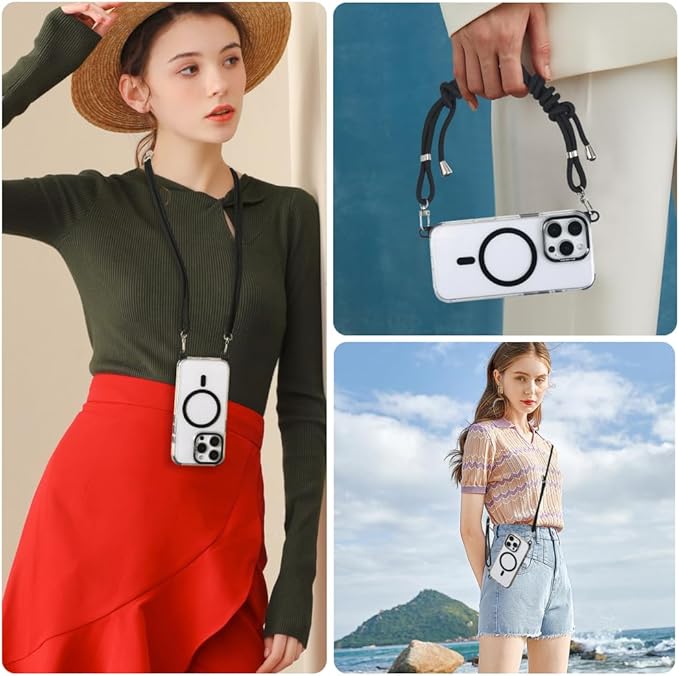 for iPhone 14 Pro Case with 62.99 inch Lanyard, Classic Clear&Black Magnetic - Image 6