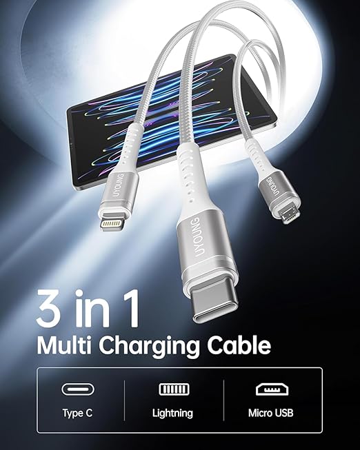 Short Multi Charging Cable 1FT 2Pack 3 in 1 Charger Cord Braided Universal - Image 2