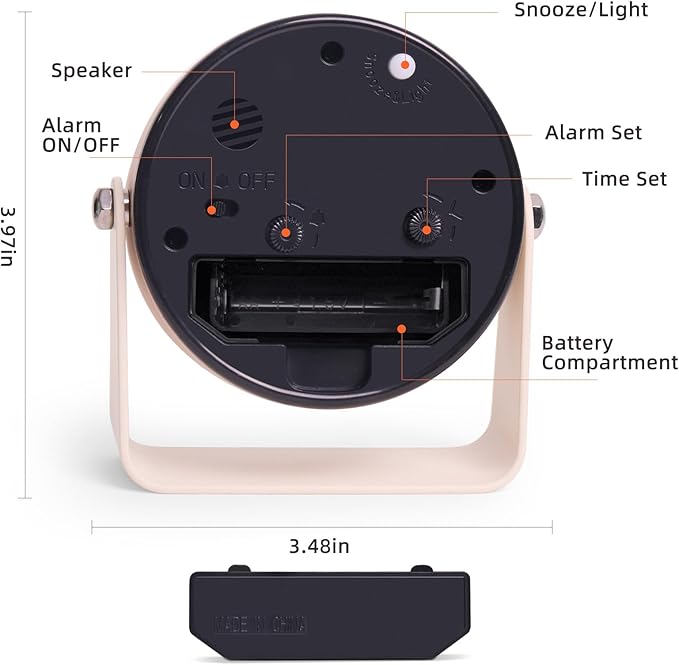 Analog Alarm Clock, Silent Non-Ticking Quartz Movement, Battery-Operated - Image 3
