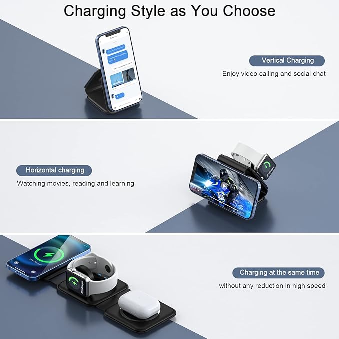 Wireless Charger 3 in 1, RTOPS Magnetic Travel Wireless Charging Station - Image 2