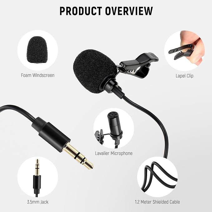 NEEWER Lavalier Lapel Microphone, Omnidirectional Condenser Wired Clip On Lav - Image 7