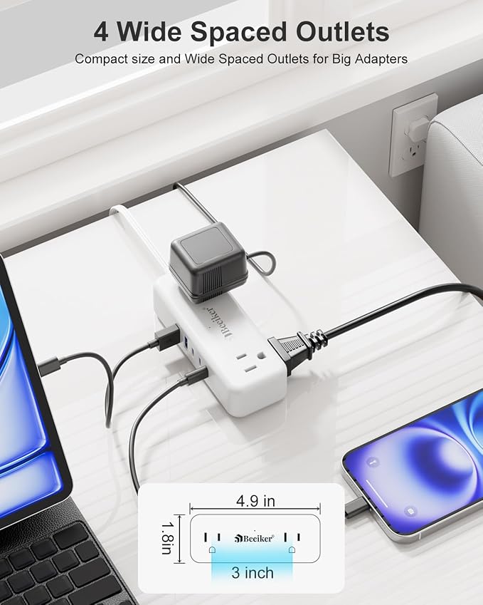 5 USB Travel Power Strip- 5Ft Short Extension Cord - Image 7